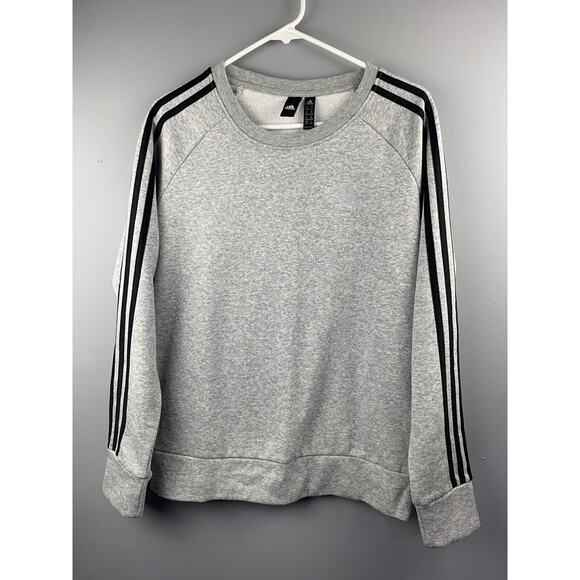 Adidas Pullover Sweatshirt Mens Medium Gray Stripes Solid Long Sleeve Crew Neck - Picture 1 of 6